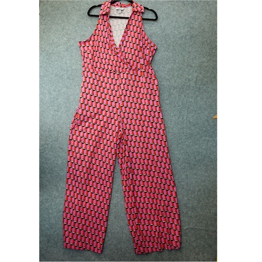 Y2K Indie Wide Leg Jumpsuit Womens XL Pink 70s Mod Op Art Wrap DVF Target